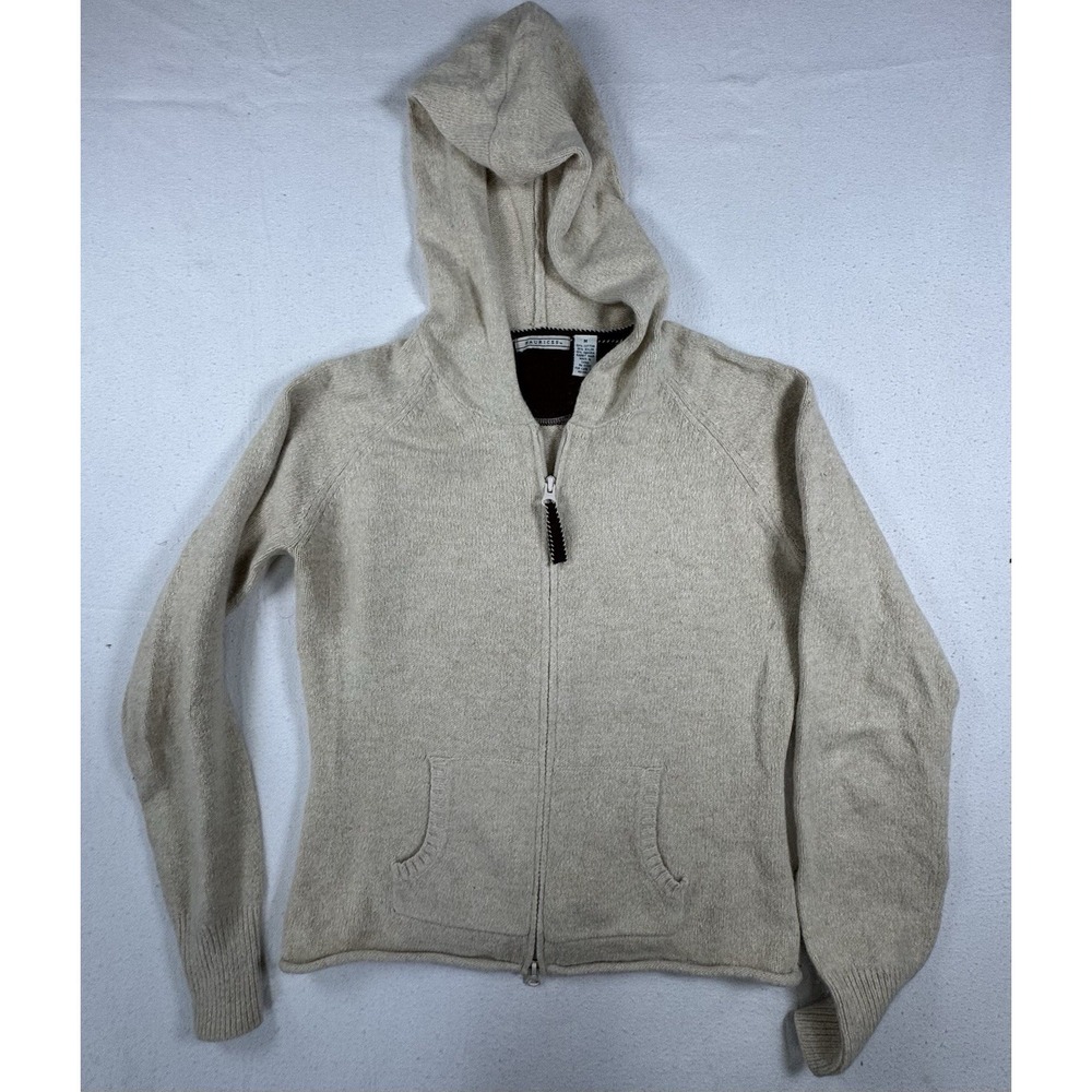 Maurices Angora Blend Zip Hoodie Sweater Beige Cream Knit Hooded Jacket M